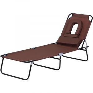 Image de Outsunny Bain de Soleil Pliable transat inclinable 4 Positions Chaise Longue de Lecture 3 Coussins fournis Marron