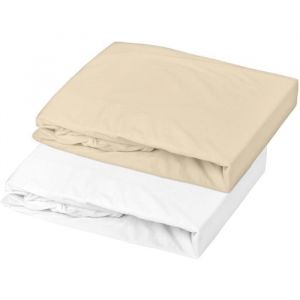 Domiva Lot 2 Draps housse - 70 x 140 cm - Jersey - Blanc/Cailloux