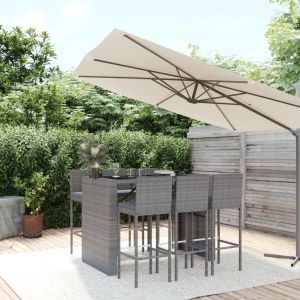 VidaXL Ensemble de bar de jardin 7 pcs avec coussins gris poly rotin