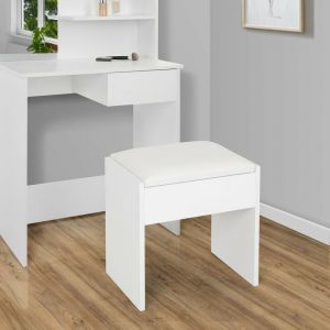 ECD Germany Tabouret de Coiffeuse, Blanc, 40x43x29,5 cm, Design Élégant, Grand Confort Siege d'Assise, Banquette en Bois, Coussin Rembourré,