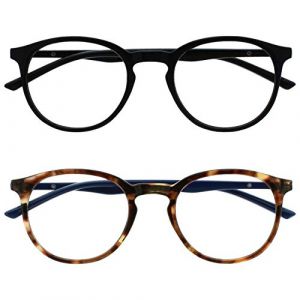 OPULIZE Met Lunettes de Lecture Anti-Lumière Bleue Pack de 2 Montures Rondes et Mincess Charnières à Ressort Améliore le Sommeil Jeux Ordinateur Noir Marron Hommes Femmes BB60-12 +1.00