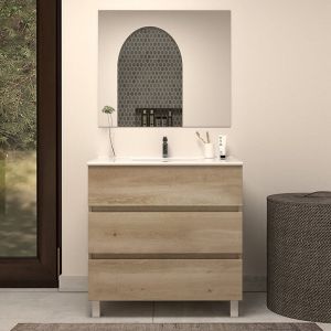 Meuble de salle de bain 60cm simple vasque - 3 tiroirs - nebraska (bois clair) - mayor