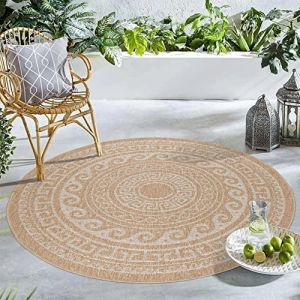 Carpetsale24 Rond Tapis Ext&eacute;rieur Beige 200 cm Rond vintage motif R&eacute;sistant aux Intemp&eacute;ries Imperm&eacute;able Tapis Cuisine, Balcon
