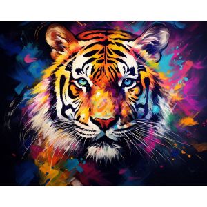 Broderie diamant : Tigre Coloré Abstrait - toile tendue sur chassis
