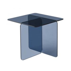 Table basse carr&eacute;e en verre tremp&eacute; 50cm bleu gris - Glintz
