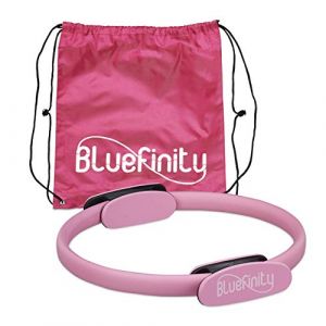 Relaxdays Bluefinity Anneau pilates, avec exercices, double poignée, rembourré, cercle yoga, fibre de verre, Ø 37 cm, sport, rose