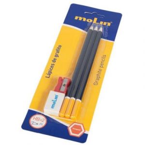 Molin lhb450 &ndash; 03 &ndash; Blister avec 3 crayons HB, gomme et Afila
