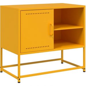VidaXL Meuble TV jaune moutarde 68x39x60,5 cm acier, support TV, buffet TV, meuble multimédia, banc TV, armoire hifi, centre de divertissement