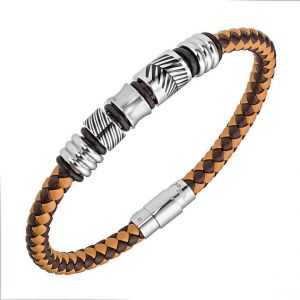 Bracelet Homme All Blacks Bijoux - 682387 Acier, Cuir Couleur Argent, Marron
