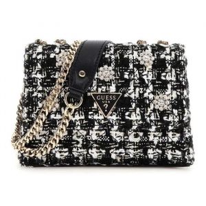 Guess Sac à épaule noir blanc pour femme - Everlee Mini Convertible Xbody Flap Bag Black Multi 310605