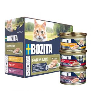 Bozita Mousse Farm Mix 12 x 85 g &ndash; Nourriture Humide pour Chats Gourmet en Petites doses &ndash; avec postbiotiques pour Soutenir Une Flore intestinale Saine avec Poulet, b&oelig;uf et Dinde &ndash; Aliment Complet