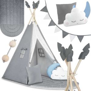 Nukido, Tente pour Enfant tipi Teepee Grise avec Guirlande, Coussins, Grand Tapis, stabilisateur