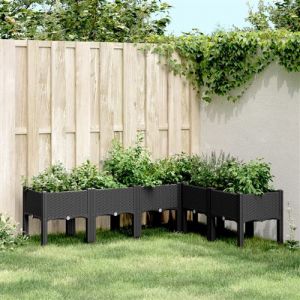 VidaXL Jardini&egrave;re avec Pieds, Lit Sur&eacute;lev&eacute;, Bac &agrave; Fleurs, Pot de Plantes Jardin Patio Terrasse Arri&egrave;re-cour Ext&eacute;rieur, Noir 160x120x42 cm PP