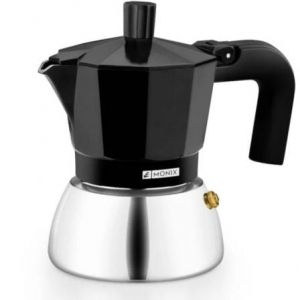 Monix Induction Inox | Cafetière italienne en aluminium et acier inoxydable, 9 tasses, poignée résistante à la chaleur, facile à laver, pour tout type de cuisinière dont l’induction, couleur noire