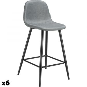 TecTake Lot 6 chaises de bar rembourrées avec dossier et repose-pieds gris