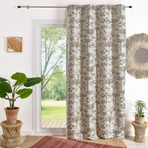 Home maison Rideau Jacquard exotique motif palmier Terracotta 140x260 cm