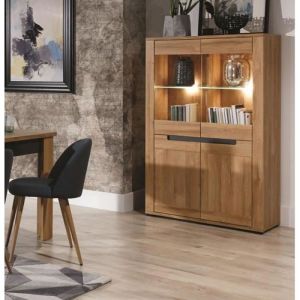 Argentier 4 portes Chêne/Gris à LEDs - cracovie - l 91 x l 39.5 x h 147 cm - Bois