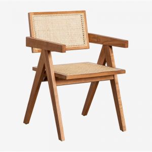 Pack de 2 chaises de salle &agrave; manger avec accoudoirs en bois de fr&ecirc;ne et rotin Lali SKLUM Marron cendr&eacute;