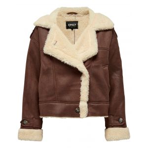 Only Blouson FEMME avec manches longues et col cranté marron en suédine