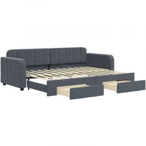 VidaXL Lit De Jour Avec Gigogne Et Tiroirs Gris Fonc&eacute; 80x200cm Velours