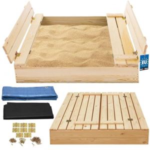 Grand bac à sable en bois imprégné avec bancs 100 x 100 cm