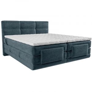 Ensemble complet boxspring tête de lit capitonnée + sommiers relaxation électrique + matelas + surmatelas - 2 x 80 x 200 cm - Tissu - Bleu - LODI de PALACIO
