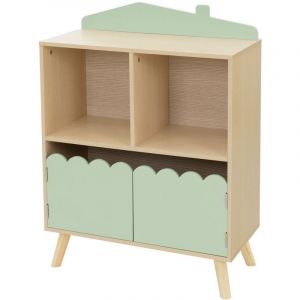 Etagère pour Enfants avec 3 Compartiments, 60x30x82 cm, Bibliothèque en Bois, Vert Naturel, Design Maison, Armoire à Jouets avec Espace de Rangement,
