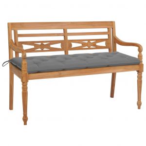 Image de VidaXL Banc Batavia avec coussin gris 150 cm Bois de teck massif. Produit Neuf ! Garantie 0 ans !