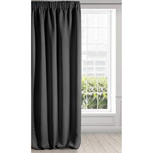 Eurofirany Logan Rideau Occultant Extra Long-1 Unité, Passe-Tringle, Galon Fronceur, Blocage de la Lumière, Assombrissement de la pièce, Chambre à Coucher, Salon, Satin, Noir, 135x270 cm