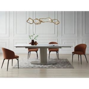 Pascal Morabito Table à manger extensible 6 à 10 couverts en céramique et métal - Effet marbre blanc et taupe - CARIOULA de