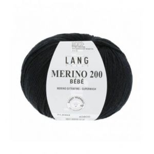 Pelote de laine à tricoter pour layette MERINO 200 BEBE - Lang Yarns 304 Noir - 304 Noir