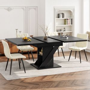 Table &agrave; manger extensible 110-140x80 cm, effet marbre noir, MDF m&eacute;tal, gain de place