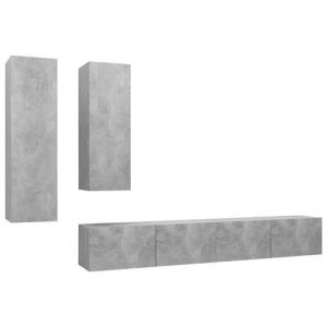 VidaXL Ensemble de meuble TV 4 pcs Gris b&eacute;ton Agglom&eacute;r&eacute;