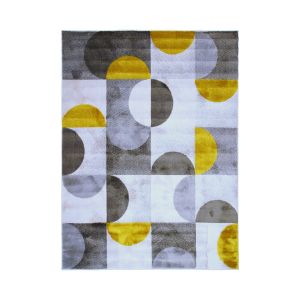 The Deco Factory MODERN - Tapis motifs arcs de cercle et carr&eacute;s gris, jaune et cr&egrave;me 133x170