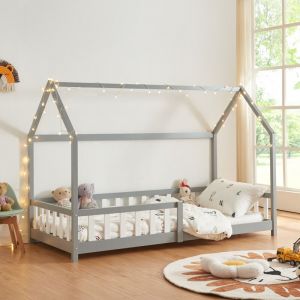 Lit cabane Hesel pour enfants bois de pin 90 x 200 cm gris