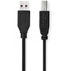 Nedis Câble USB USB 3.2 Gen 1 USB-A Mâle USB-B Mâle 5 Gbps Plaqué nickel 2.00 m Rond PVC Noir Label