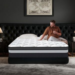 Image de Matelas luxe 140x200 CM Très épais 30 CM - 4CM mousse à mémoire de Forme + 3CM Latex Bleu âme ressorts Ultra Doux et Confortable