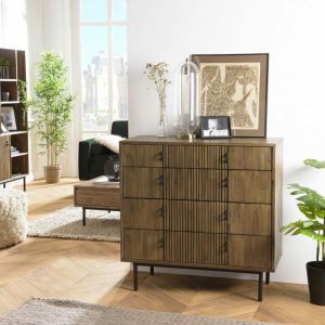 Image de Commode 4 Tiroirs en Bois "Livio" 100cm Marron Prix