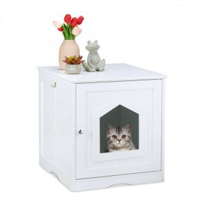 Relaxdays Armoire à chat, large entrée, porte aimantée, trous d'aération sur face arrière, hlp : 52 x 48 x 53 cm, blanc