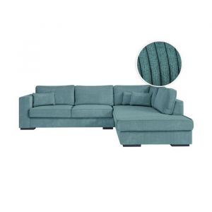 Loungitude Canapé d'angle droit 4 places XXL en velours côtelé - Bleu clair
