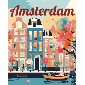 Figured'Art Peinture par Numéro Adulte Affiche de voyage Amsterdam en fleurs - Activité Manuelle Kit de Loisir Créatif DIY Numéro d'Art Complet - 40x50cm sans châssis en bois