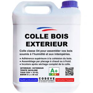 Codève Bois - Colle Bois Exterieur - 4x5 l - Codeve Bois - Pour L'assemblage De Votre Bois Soumis à L'eau Et à L'humidité En Extérieur.