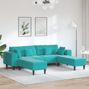 VidaXL Canapé En Velours Avec Coussin Avec Oreiller 3 Pcs Turquoise 208 Cm Velours