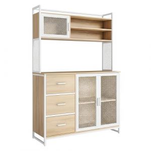 CATAVANA - Buffet Multifonctionnel Blanc 116 x 40 x 170 cm &ndash; Pour Cuisine Salon ou Bureau &ndash; 3 Portes et 3 Tiroirs pour Rangement