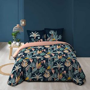 Housse de couette et deux taies coton (240 cm) Guinea Bleue