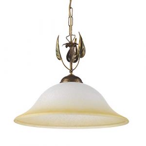 ONLI - Lampe à suspension en métal marron avec nuances dorées. Cloche en verre ivoire satiné nuancé ambre