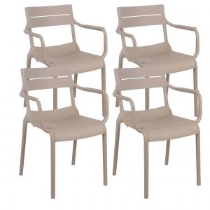 Oviala Lot de 4 fauteuils de terrasse en plastique beige