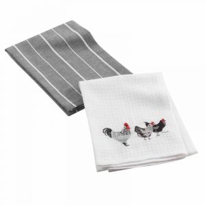 Lot de 2 Torchons Nid d'Abeille "Auberge" 50x70cm Anthracite
