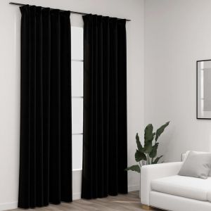 Image de VidaXL Rideaux occultants aspect lin avec crochets 2pcs Noir 140x225cm