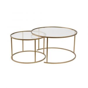 Calicosy Lot de 2 tables basses gigognes rondes avec plateau en verre D80 cm - aurum